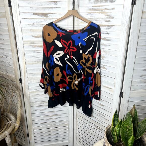 LOGO by LORI GOLDSTEIN Women's Printed Oversized Drop Shoulder Top Black Floral - Picture 5 of 11